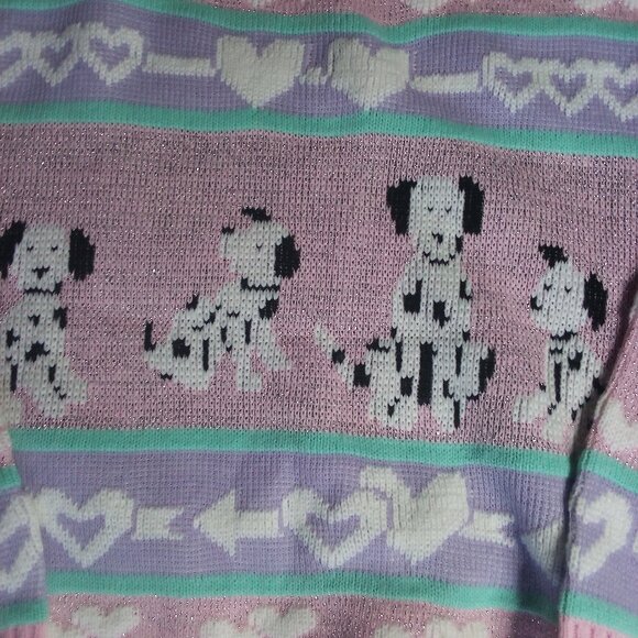 Vintage Adele Knitwear Dalmatians Hearts AOP Crewneck Sweater CUTE - Picture 6 of 6
